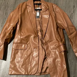 NWT motelrocks saken blazer pu leather jacket brown xs thumbnail 2