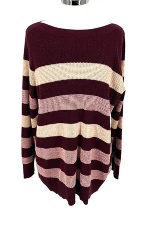 Market & Spruce Striped Boatneck Sweater Burgundy Pink Cream Size 2X NWT thumbnail 1