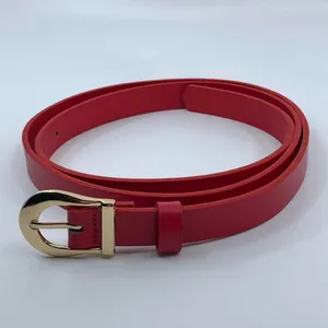 Women's Red Faux Leather Belt w/ Gold Buckle, Fits 34"-43" Inches, X7G9A230-6 thumbnail 6