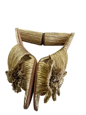 Loeffler Randall Penny Gold Pleated Bow Heel 6.5 thumbnail 7