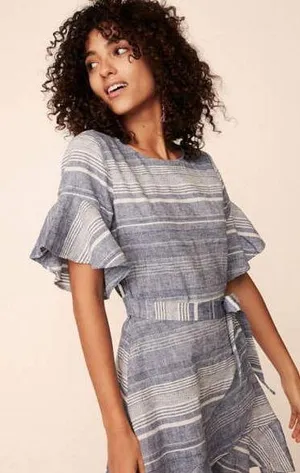 EXPRESS Linen Chambray Wrap Dress thumbnail 1