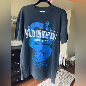 Anine Bing Walker Viper Blue Snake Tee in Washed Black, Size Medium thumbnail 3