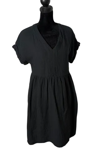 Universal Thread Cotton Gauze Babydoll Dress Womens XS Black BOHO Minimalist thumbnail 1