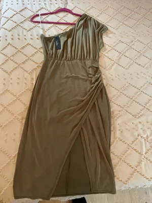 Lulus One-Shoulder Raise A Glass Olive Green Midi Dress thumbnail 5