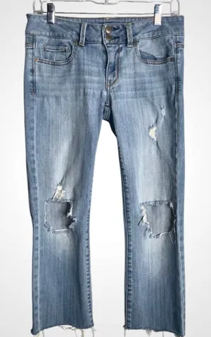 American Eagle Outfitters Light Blue Cropped Artist Ripped Jeans Size 6 thumbnail 1