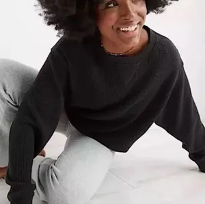 Aerie The Sweat Waffle Crewneck in Black thumbnail 1