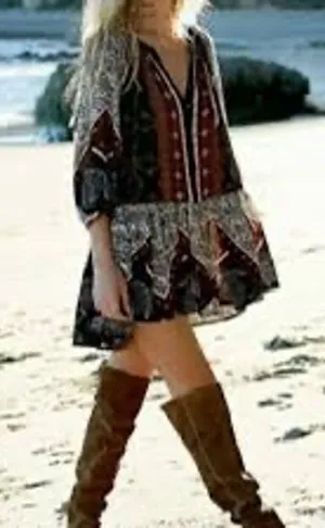 Free People Portobello Road Boho Cold Shoulder Tunic/Dress Size XS (21.5” PTP) thumbnail 1