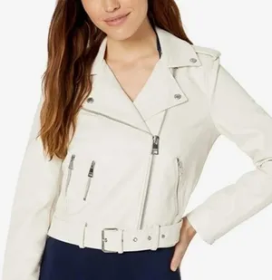 Levi's Faux Leather White Belt Biker Moto Jacket Size S thumbnail 1