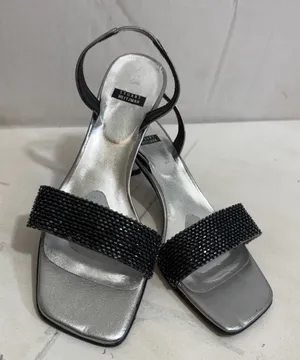 Vintage Y2K 90s Stuart Weitzman Silver Beaded Sling Back Kitten Heel Sandal 7.5B thumbnail 1