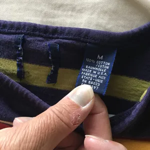 Vintage Y2K Striped Long Sleeve Tee in Navy, Yellow & Olive Womens GAP size M thumbnail 5