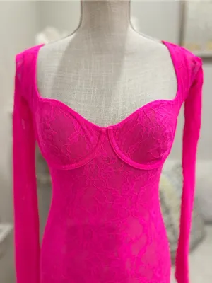 Skims Stretch Lace Lined Hot Pink Long-Sleeve Woman’s Mini Dress Size Small thumbnail 3