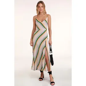 ASTR The Label Midi Dress Womens S Multicolor Striped Slit Boho Party Cocktail thumbnail 2
