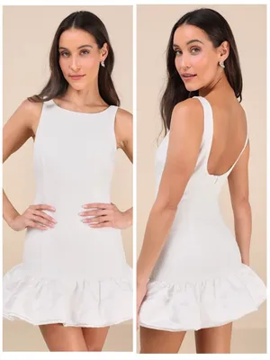 Lulus Superb Aura White Ruffled Drop Waist Mini Dress Size Small Classic Bridal thumbnail 2