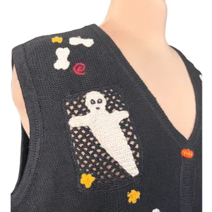 Vintage Karen Scott Halloween Sweater Vest Hand Embroidered Ghost Pumpkin Witch thumbnail 4