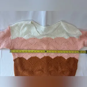 Colorblock Women Multicolor Puff Sleeve Color Block Pointelle Sweater Large thumbnail 3