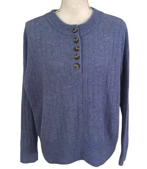 Madewell Size S Bowden Henley Sweater Coziest Yarn Heather Sky Wool Alpaca thumbnail 2
