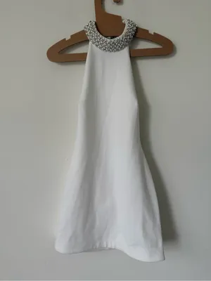 Retrofête NWT Penelope dress White Pearl-Trim Halter Mini Dress Size Small thumbnail 4
