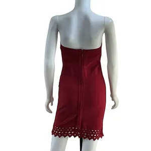 Susana Monaco‎ Burgundy Bandage Strapless Mini Dress Laser Cut Scallop Hem Small thumbnail 3