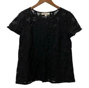 Loft Black Lace Short Sleeve Shirt Top Size Medium thumbnail 1