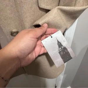 London Fog Beige Oatmeal Heather Wool Blend Peacoat w Plaid Scarf Size L NWT thumbnail 5
