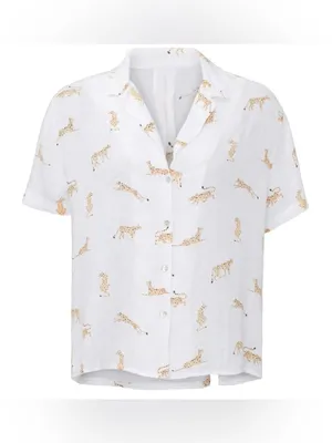 Rails White Short-Sleeve Button-Down Shirt with Leopard Motif thumbnail 4