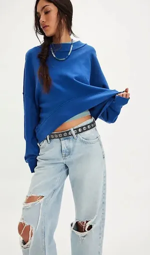 NWT Free People We The Free Hi-Lo Pullover - True Blue thumbnail 1