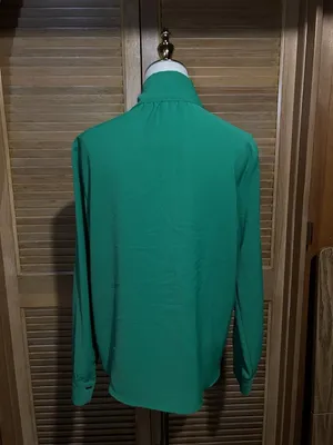 ZARA Green Chiffon Polyester Collared Tie Neck Button Blouse Long Sleeve M thumbnail 9