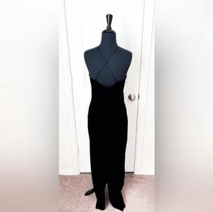 Vintage 90s Roberta Velvet Dress Black Maxi Flowers Vines Size Large thumbnail 2