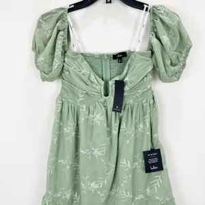 Lulus Cutest Icon Sage Green Embroidered Off-the-Shoulder Mini Dress Small NWT thumbnail 6