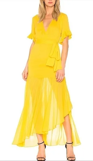 NWT Privacy Please Chiffon‎ Asymmetric Maci Dress in Yellow Size Small thumbnail 1