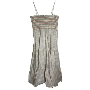 American Eagle‎ Striped Smocked Tiered Midi Dress Boho Cotton White Multi Sz XL thumbnail 4