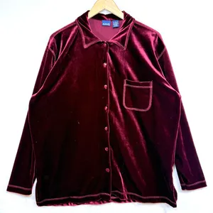 Vintage‎ Honors L Burgundy Velvet Button Down Shirt Y2K Soft Vamp Retro Lounge thumbnail 1