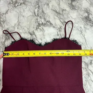 Wayf The Mia Lace Trim Front Slit Gown In Cabernet red burgundy black size XS thumbnail 12