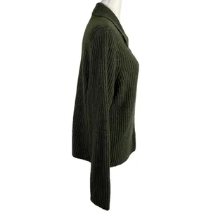 Abercrombie & Fitch Womens Ribbed Polo Cardigan Pearl Button Green Wool Blend L thumbnail 4