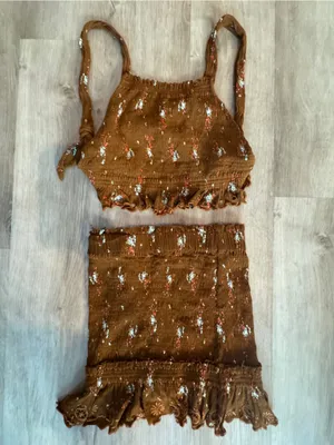 Free People Miss Louise Set Smocked Rust Floral Sz XS thumbnail 4