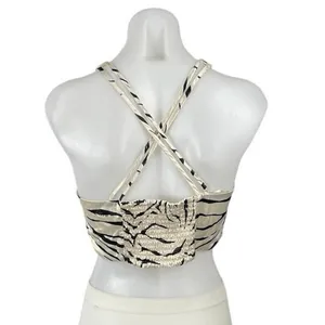 Zara Beige Tiger Animal Print High Neck Sleeveless Cross Back Crop Top Size S thumbnail 4