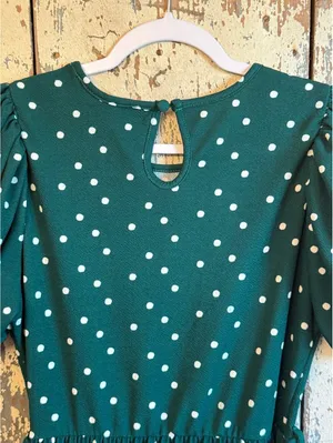Lark + Grey Green White Polka Dot Pleated Dress size Medium thumbnail 6