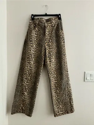 Trinite Studio High Rise Faded Leopard Print Distressed Denim Wide Leg Jeans 29" thumbnail 9