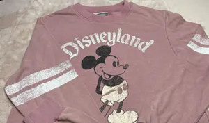 Disney Disneyland Mickey Mouse Sweatshirt Pink‎ Retro Style Striped Sleeves thumbnail 1
