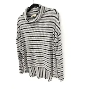 Anthropologie Saturday Sunday Cowl Turtleneck Sweater M Grey Black Striped thumbnail 4