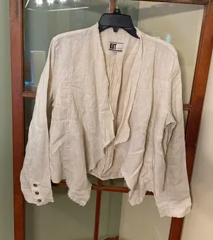 Kut from the Kloth Cream Boho 100% Linen Raw Edge Jacket Size Large thumbnail 1