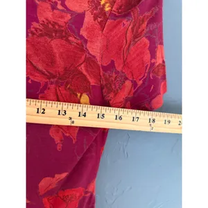 Saint Tropez Vintage Y2k Fall Red Floral Maxi Dress Short Sleeve Scoop Neck 4 thumbnail 6
