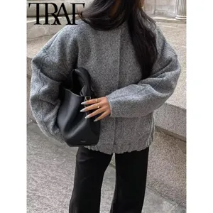 Zara Oversized Wool Blend Bomber Jacket Size Small Dark Gray 8372/313 Chic thumbnail 7