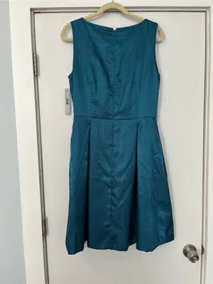 Alex Marie Teal Satin Sleeveless Rosette Neck Cocktail Dress party wedding guest thumbnail 5