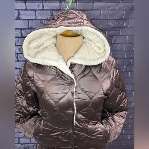 GRAN ORIENTE Woman’s lightweight Jacket w/Faux Fur Lining Hoodie Brown Small thumbnail 4