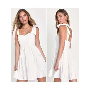 Lulus Tier-ly Delightful White Tie-Strap Tiered Bustier Mini Dress Size XS Bride thumbnail 2