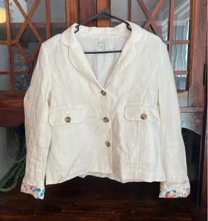 Sundance Womens Linen Blend Blazer Floral Accent Cuff Jacket Size M thumbnail 1