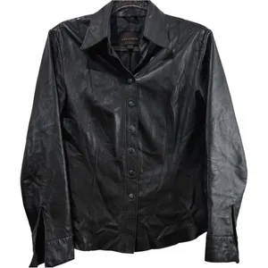 Carlisle Lambskin‎ Leather Black Lambskin Leather Button Down Shirt Jacket M thumbnail 1