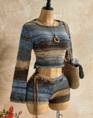 Cropped sweater with matching shorts Blue Size M thumbnail 1