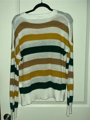 Double Zero Oversize Striped Crewneck Sweater Ivory, Mustard & Forest thumbnail 3